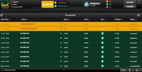 SWC Poker tournament lobby